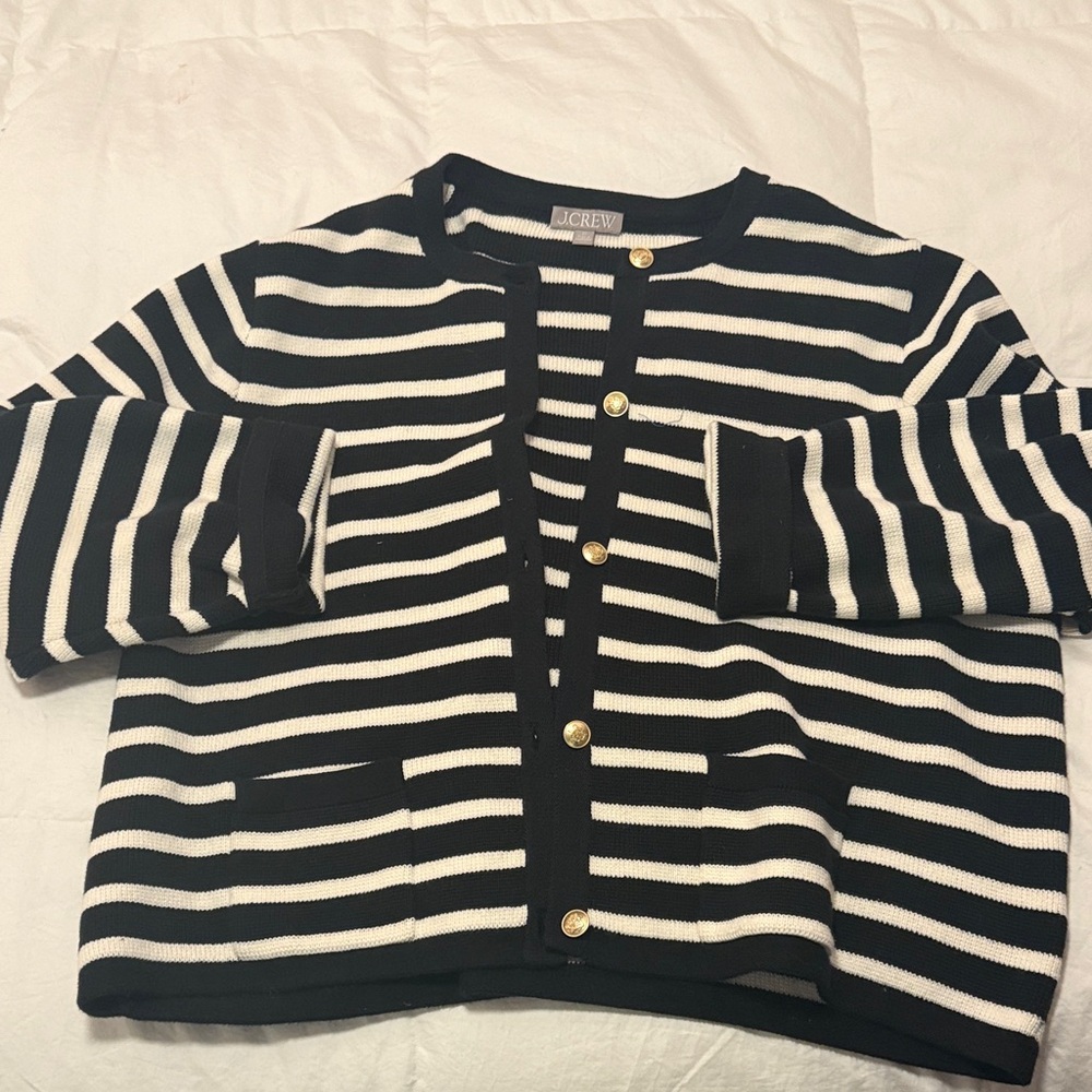 J. Crew Black and Cream Striped Knit